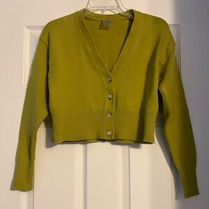 CALIA XS Olive Green Button-Up Cropped Cardigan